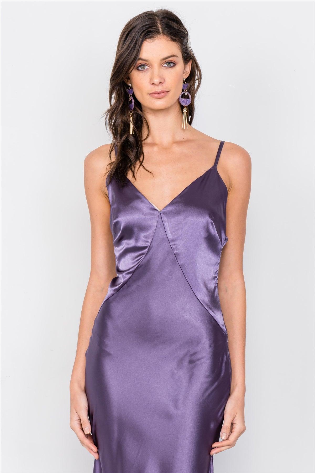 Eggplant Satin Elegant Double Slit Sleeveless Maxi Dress /3-2-1