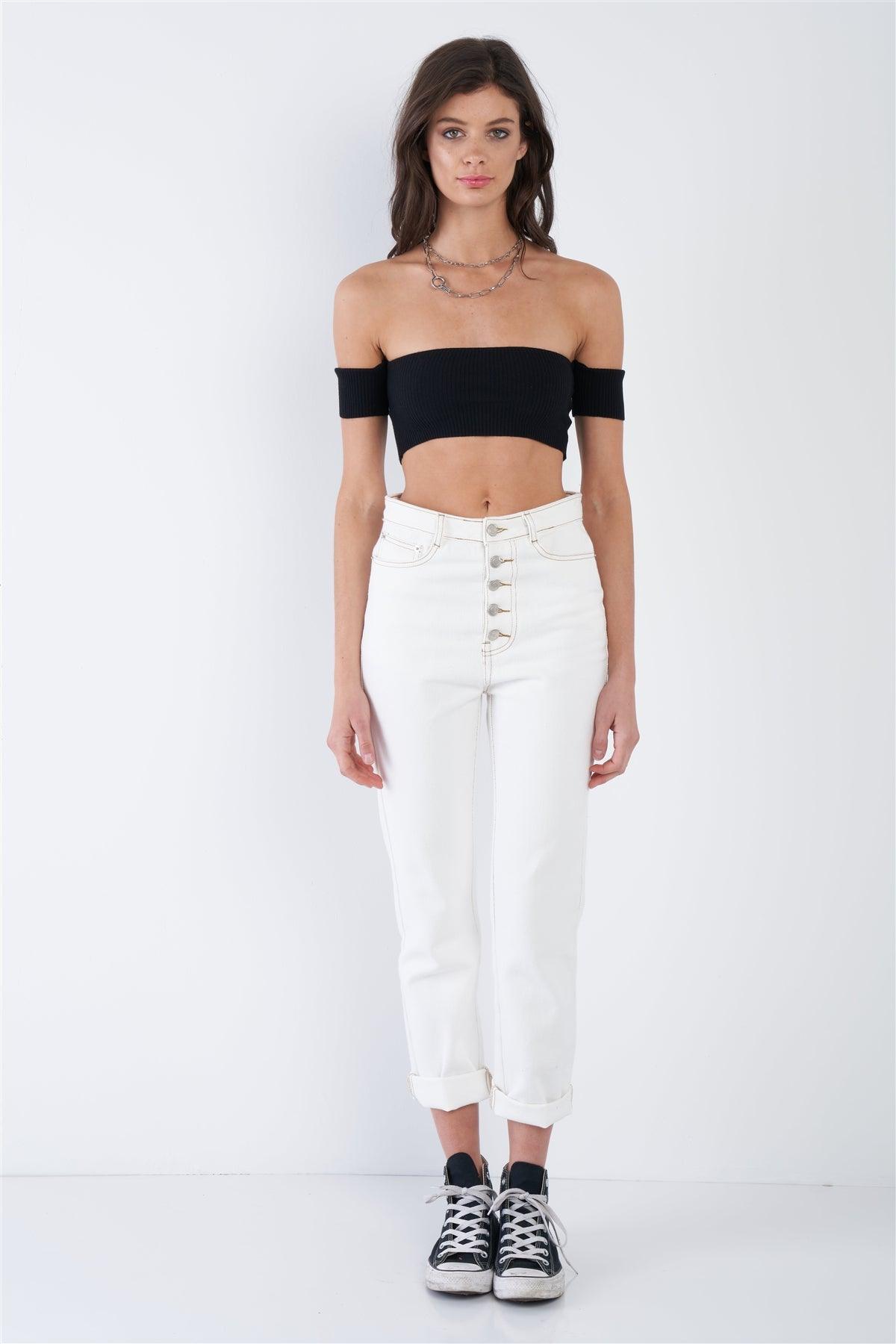 Ecru White Denim Cotton Relaxed Fit Jeans   /3-2-1