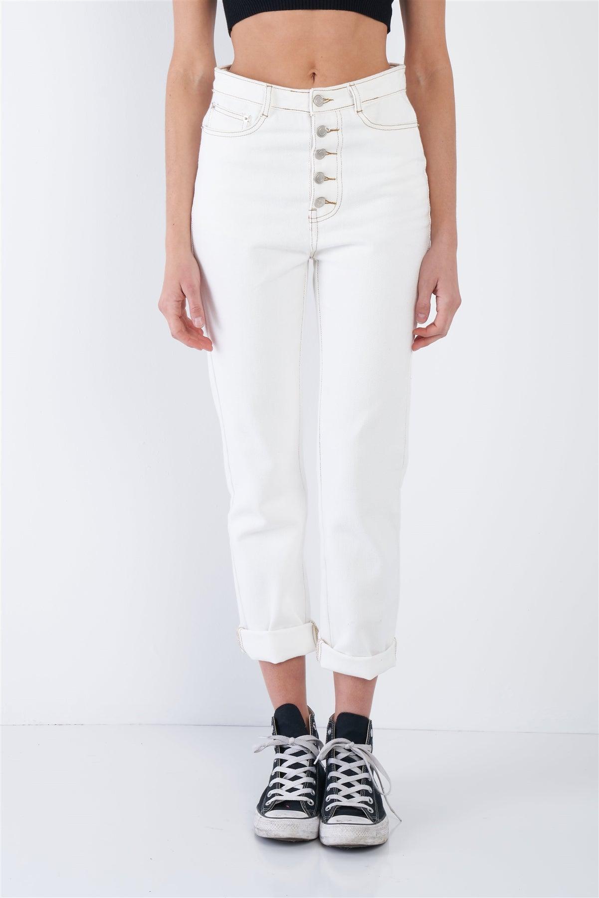 Ecru White Denim Cotton Relaxed Fit Jeans   /3-2-1