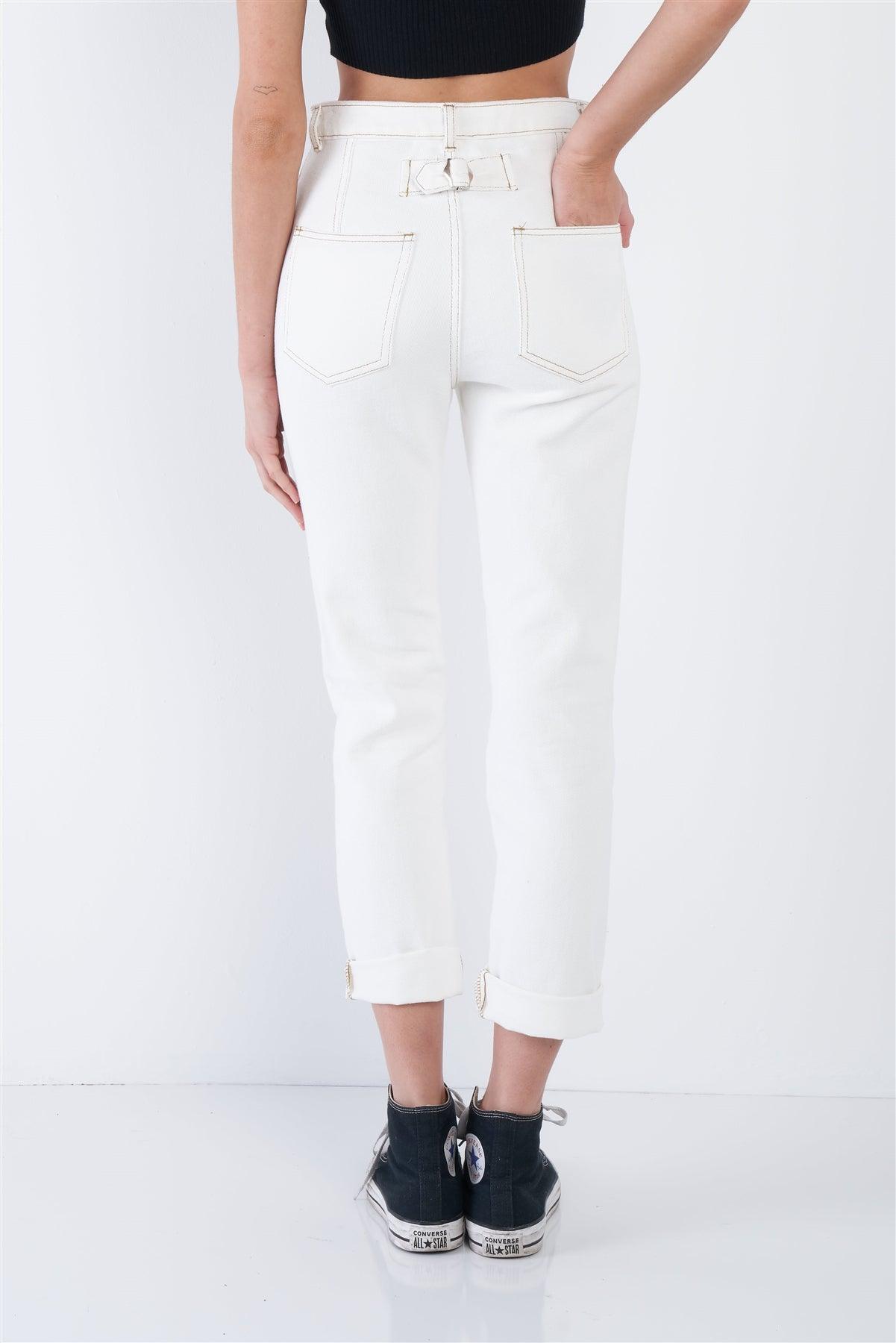 Ecru White Denim Cotton Relaxed Fit Jeans   /3-2-1