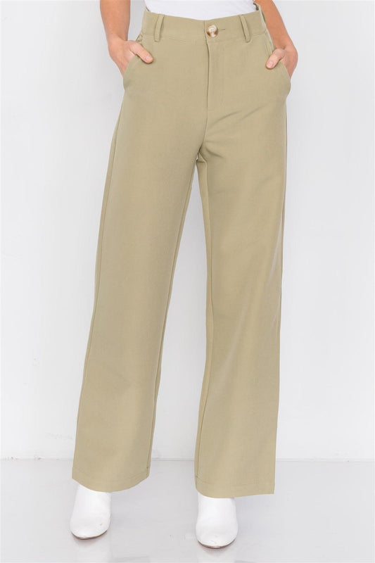 Khaki Olive Solid Office Chic High-Waist Ankle Pant /4-2-1