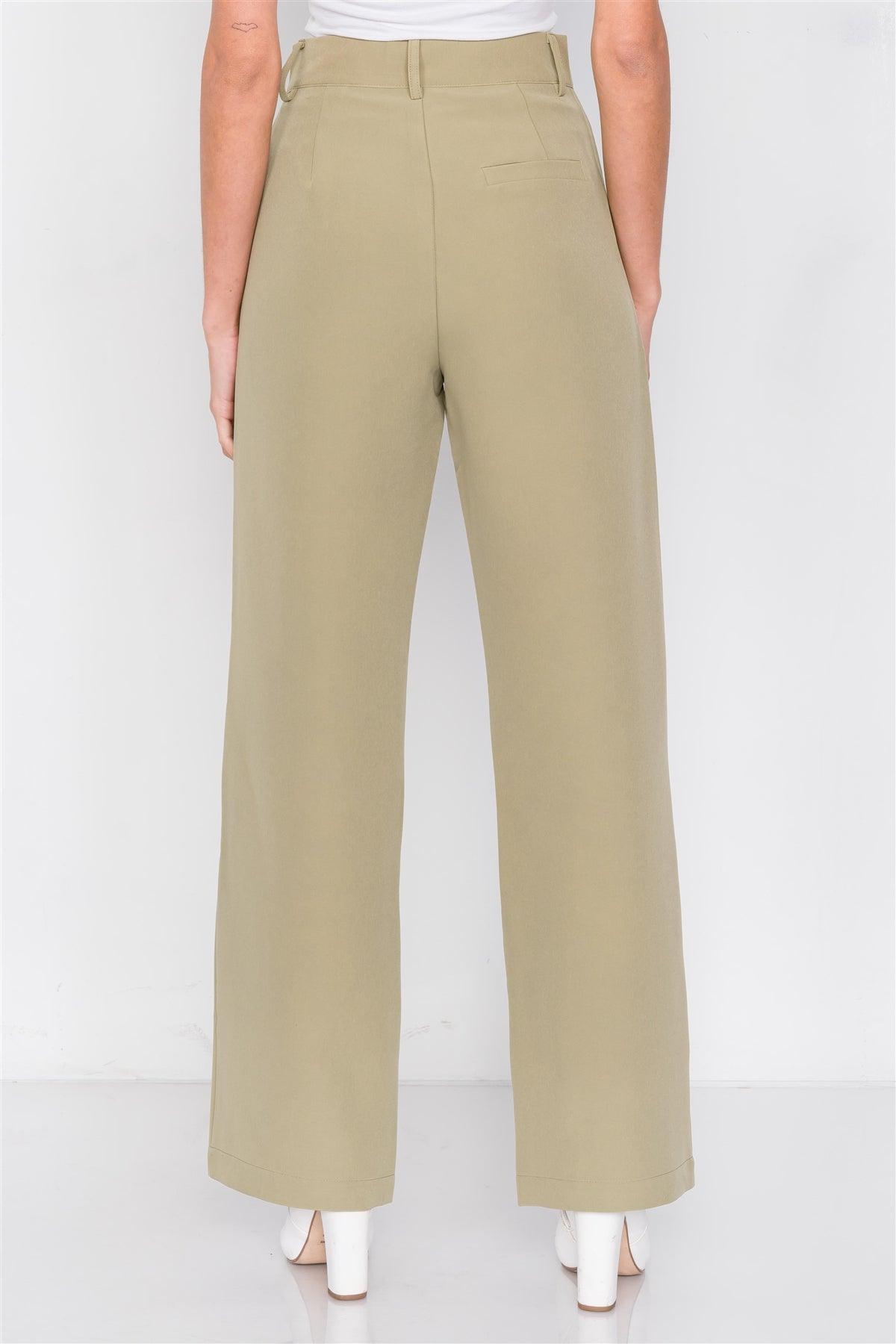 Khaki Olive Solid Office Chic High-Waist Ankle Pant /4-2-1