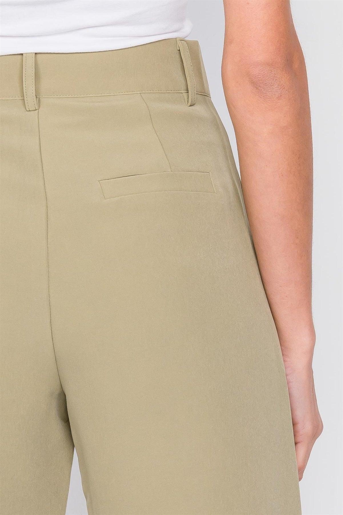 Khaki Olive Solid Office Chic High-Waist Ankle Pant /4-2-1