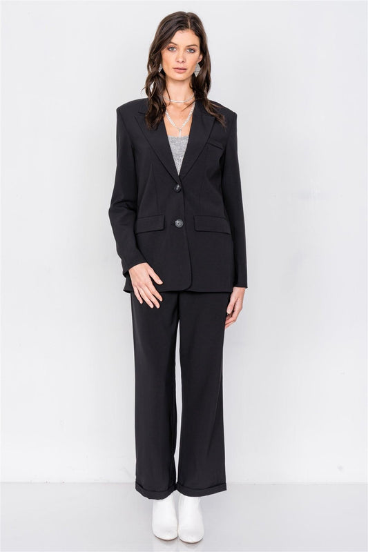 Black Fitted Blazer Office Chic High-Waist Ankle Pant Set /3-2-1