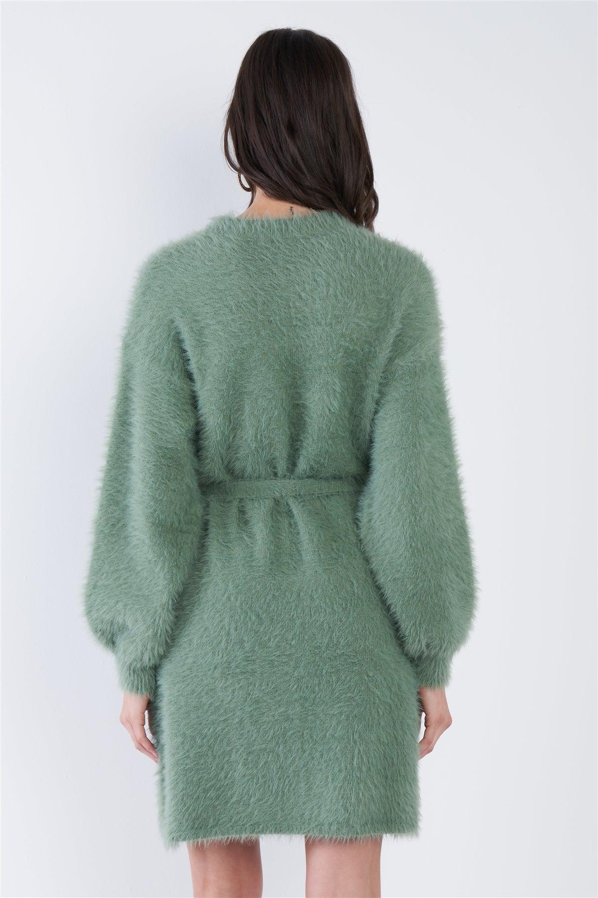 Sage Fuzzy Sweater Dress /3-2-1