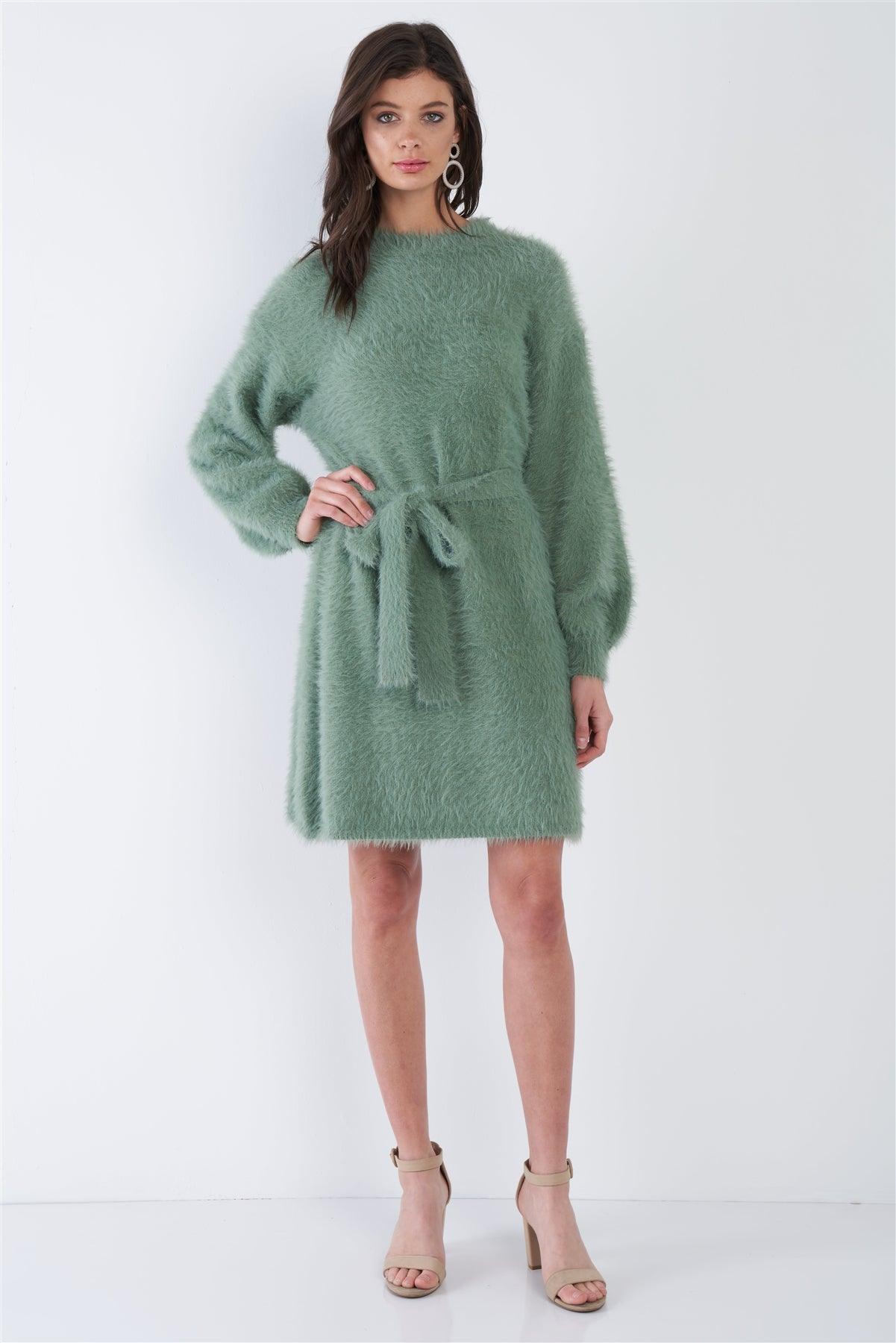 Sage Fuzzy Sweater Dress /3-2-1