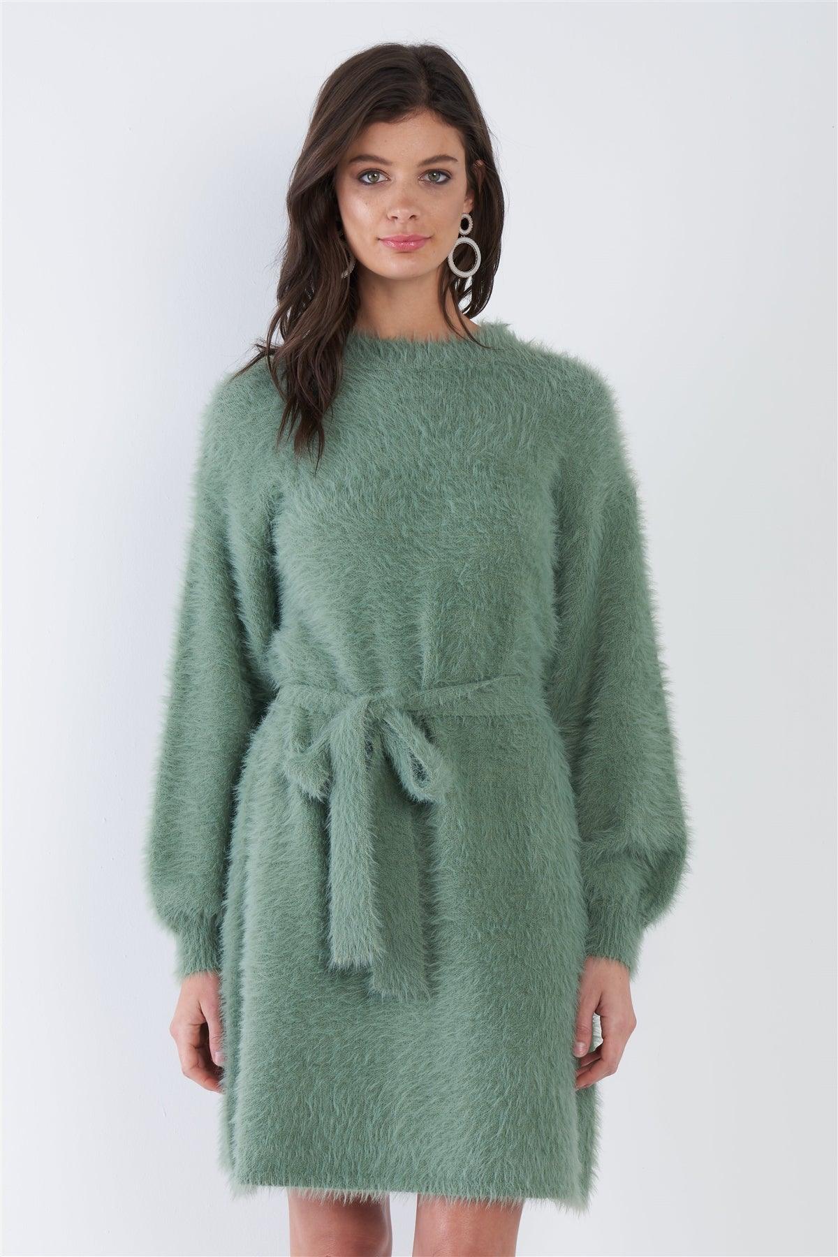 Sage Fuzzy Sweater Dress /4-2-1