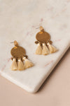 Cream Small Disc Tassel Drop Earrings /3 Pairs