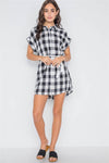 Black White Gingham Button Down Shirt Dress /2-1-1