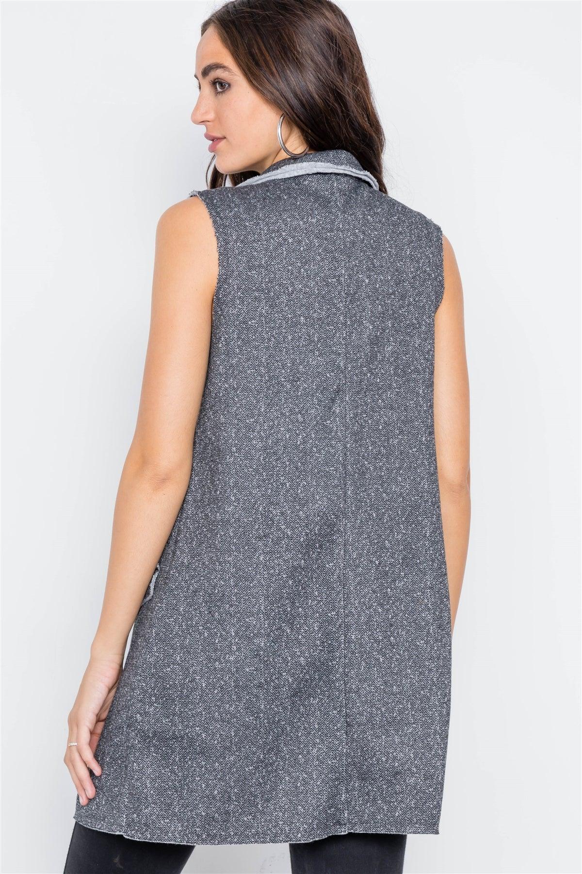 Charcoal Sleeveless Open Front Raw Edge Vest /3-2-1