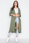 Olive Open Front Long Sleeve Side Slit Jacket /2-2-2