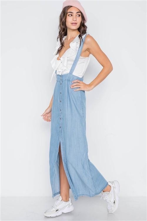 Denim High Waist Maxi Suspender Overall Skirt /1-2-2