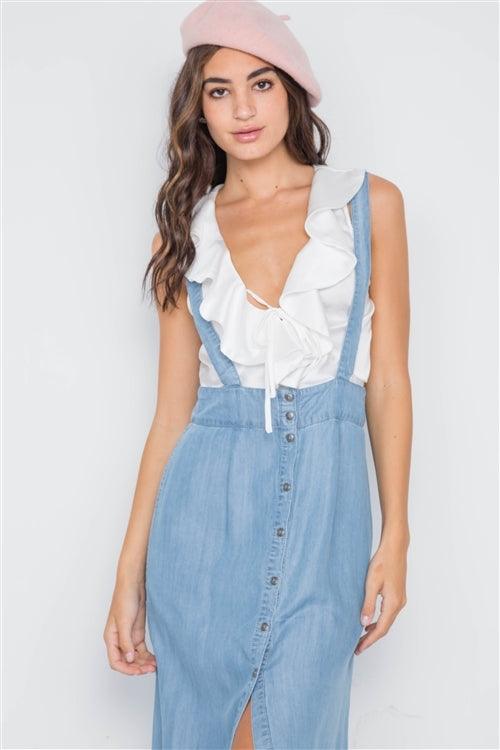 Denim High Waist Maxi Suspender Overall Skirt /1-2-2