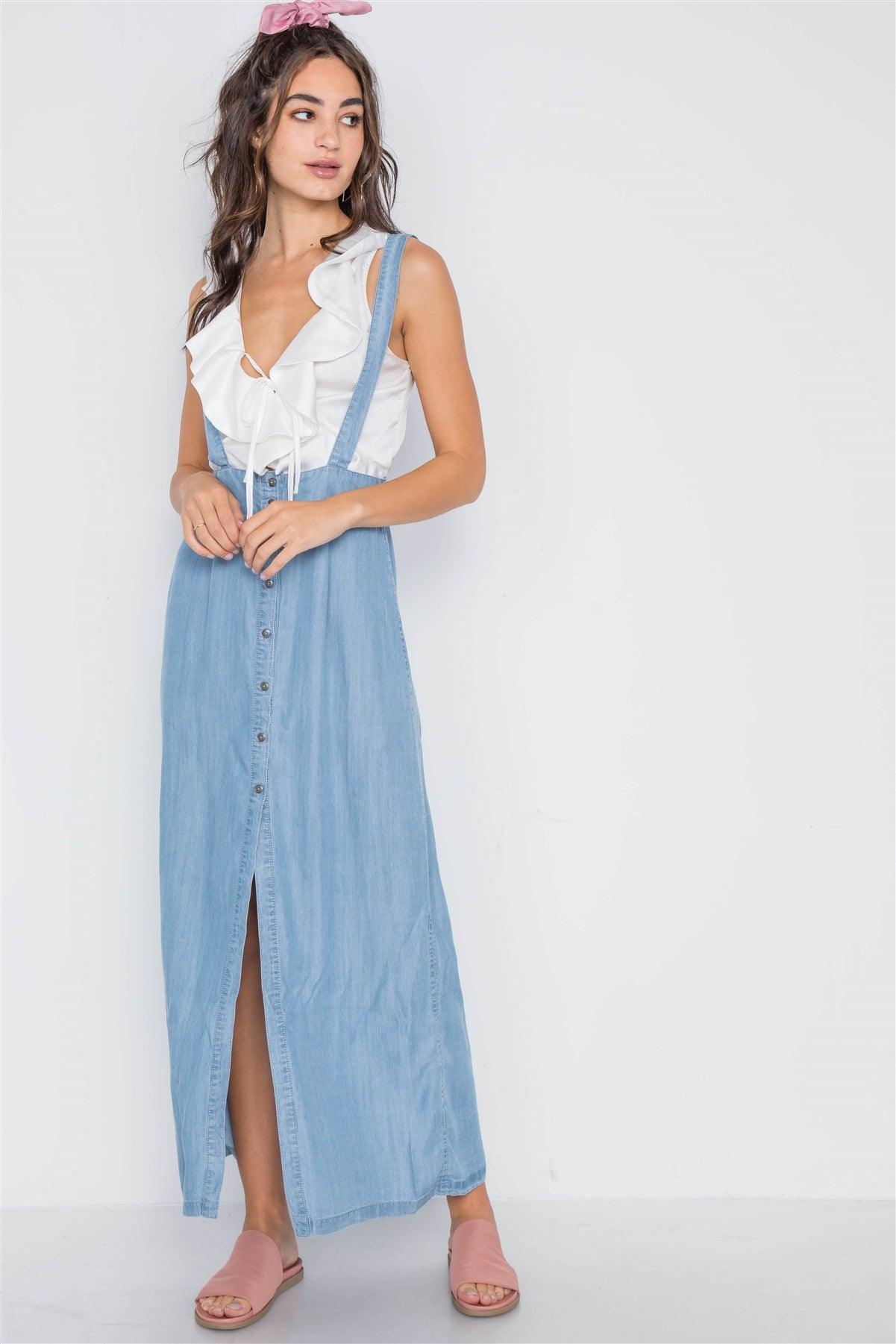 Denim High Waist Maxi Suspender Overall Skirt /2-2-2