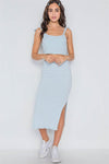 Baby Blue Ribbed Crop Top Midi Skirt Two Piece Set /3-2-1