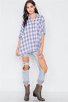 White Blue & Red Cotton Relaxed Fit Plaid Button Down Top /1-2-2