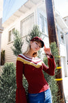 Burgundy Multi Stripe Knit Bell Sleeve Sweater /2-2-2