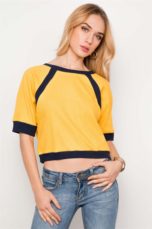 Mustard/Yellow Dolman Sleeve Ribbed Cropped Top /2-2-2