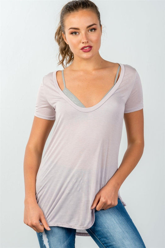 Lavender Curved-Hem Scoop-Neck Tee / 2-2-1