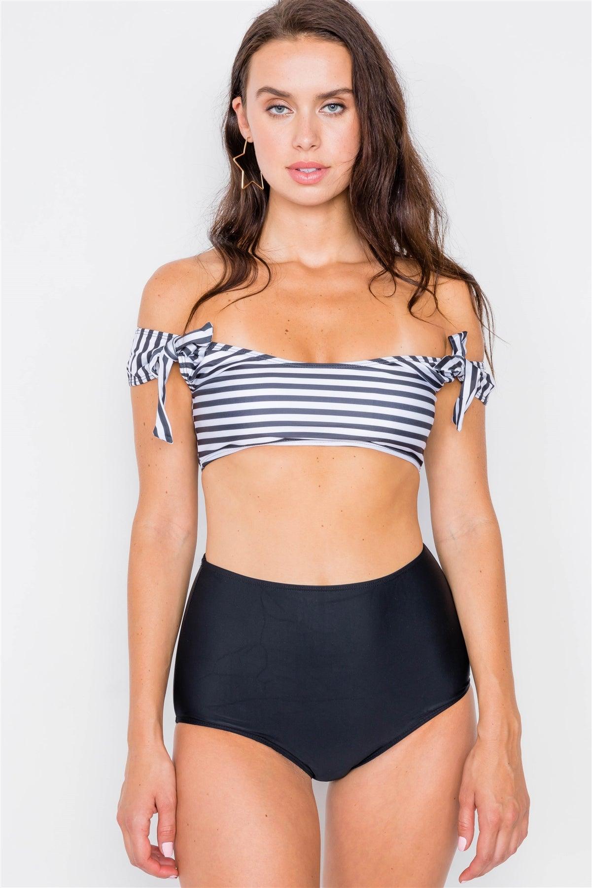 Black & White Square Neck High -Waist Two Piece Bikini /1-1-1-1