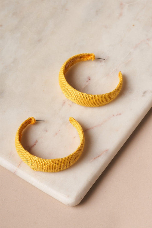 Yellow Chunky Burlap Hoop Earrings /3 Pairs