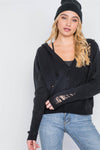 Black Knit Distressed Hooded Button-Front Sweater /1-2-3