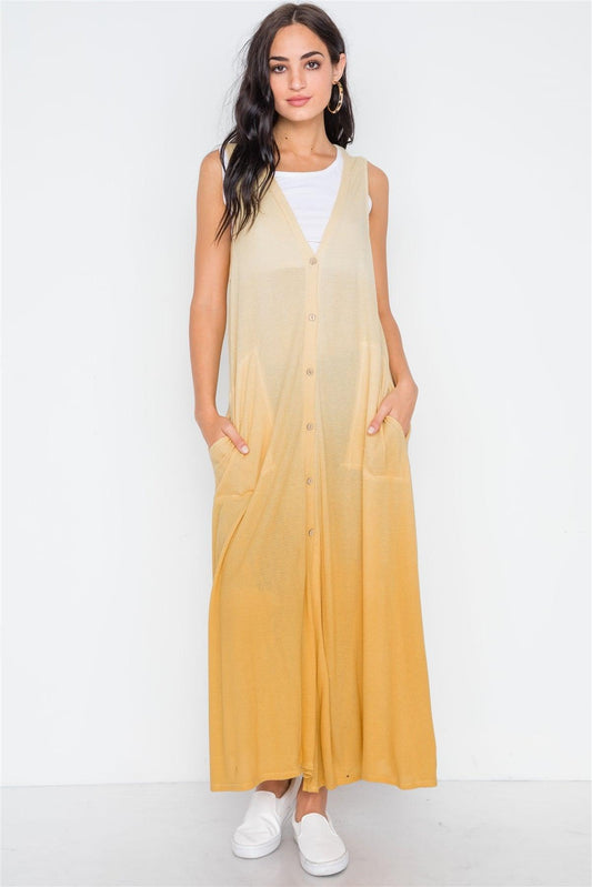 Mustard Ombre Sleeveless Knit Maxi Cardigan Dress /2-2-2