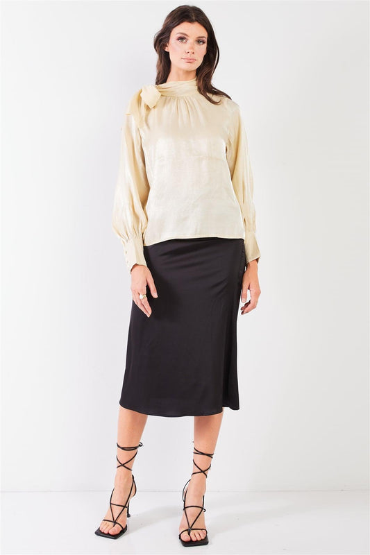 El Mirage Cream Chiffon Bishop Sleeve Tie-Neck Blouse Top /1-1-2