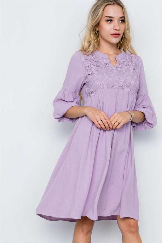 Lavender Crochet Combo Boho Dress / 2-2-2