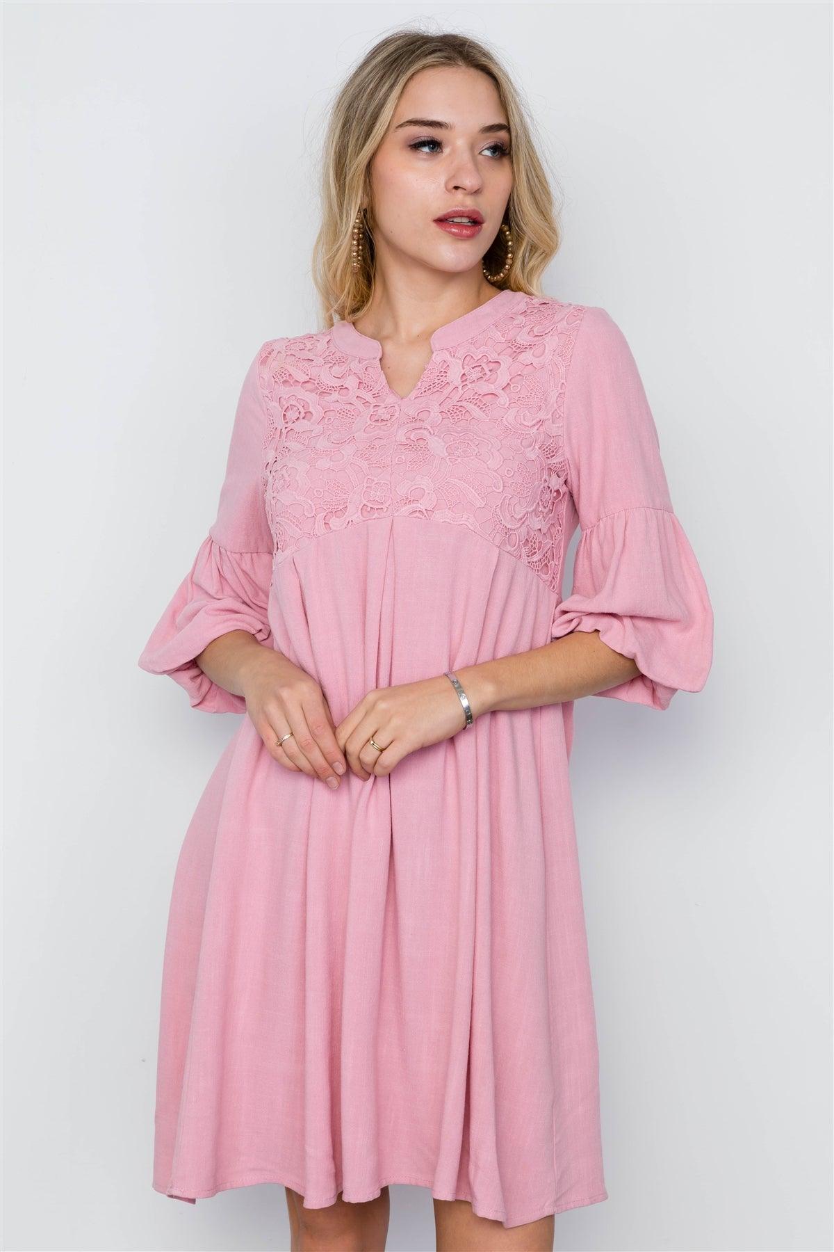 Pink Crochet Combo Boho Dress / 2-2-2