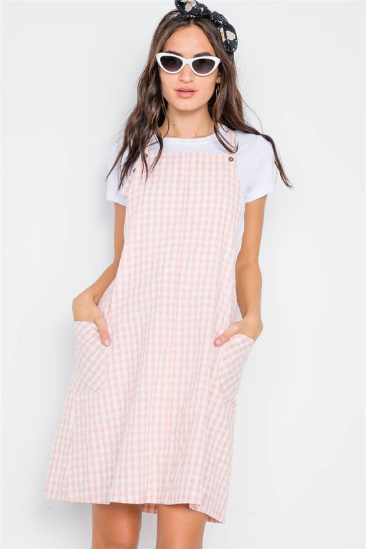 Mauve Checkered Overall Shift Dress