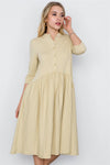 Tea Leaf Striped 3/4 Sleeves Midi Boho Dress / 3-1-1