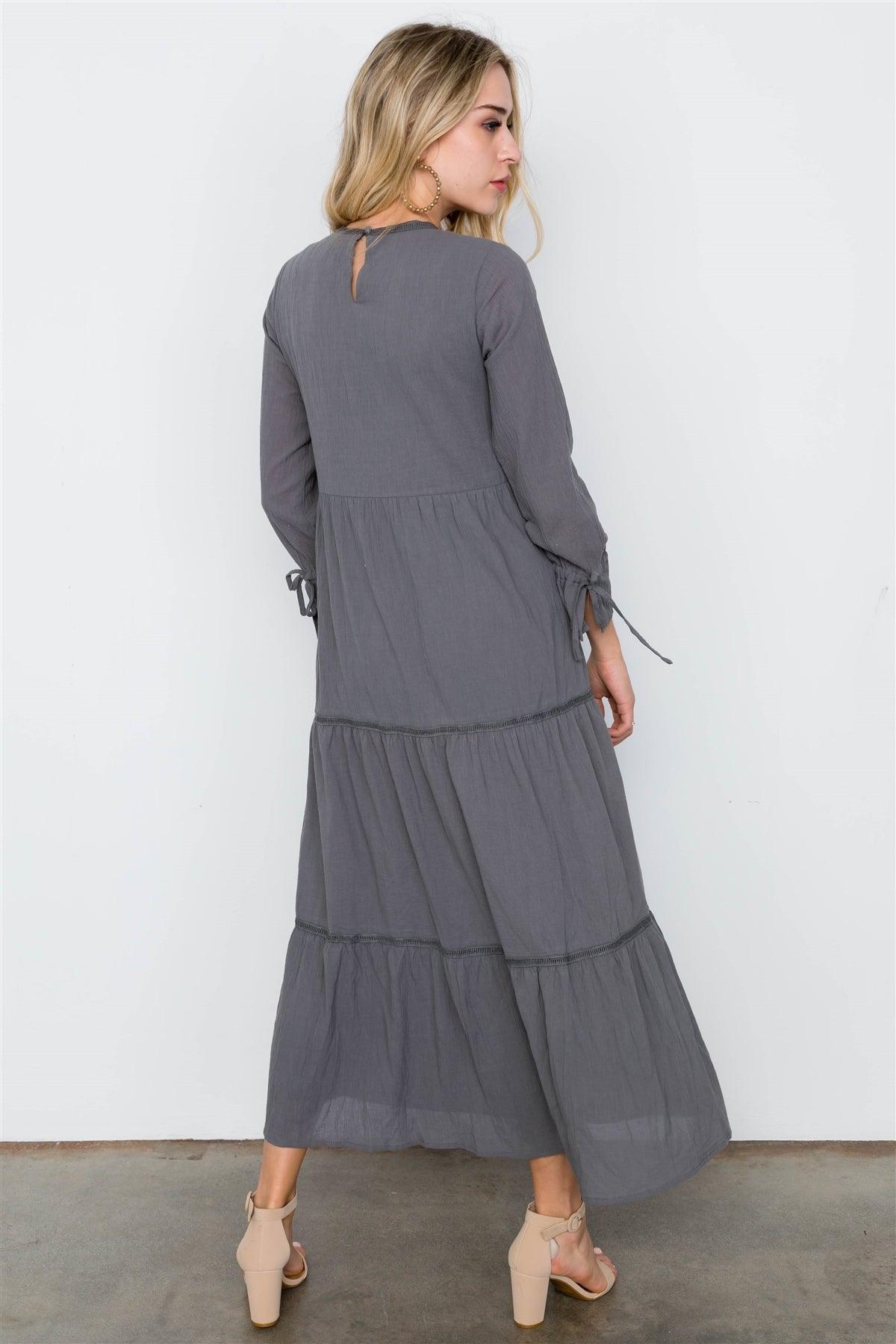 Charcoal Long Sleeve Maxi Boho Cotton Dress / 2-2-2