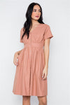 so  Mauve Button Down Solid Boho Midi Dress /2-2-2