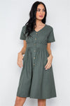 so Olive Button Down Solid Boho Midi Dress /2-2-2