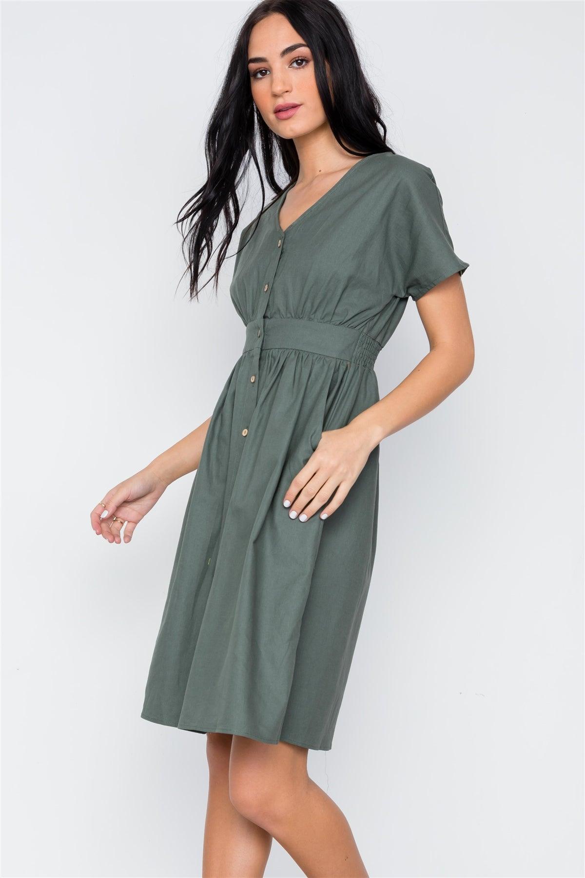 so Olive Button Down Solid Boho Midi Dress /2-2-2