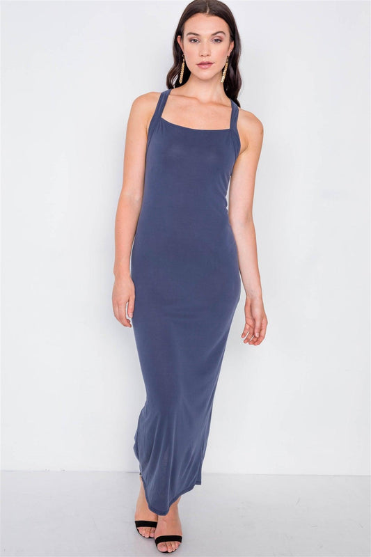 Navy Cross Back Solid Casual Maxi Dress /1-2-1