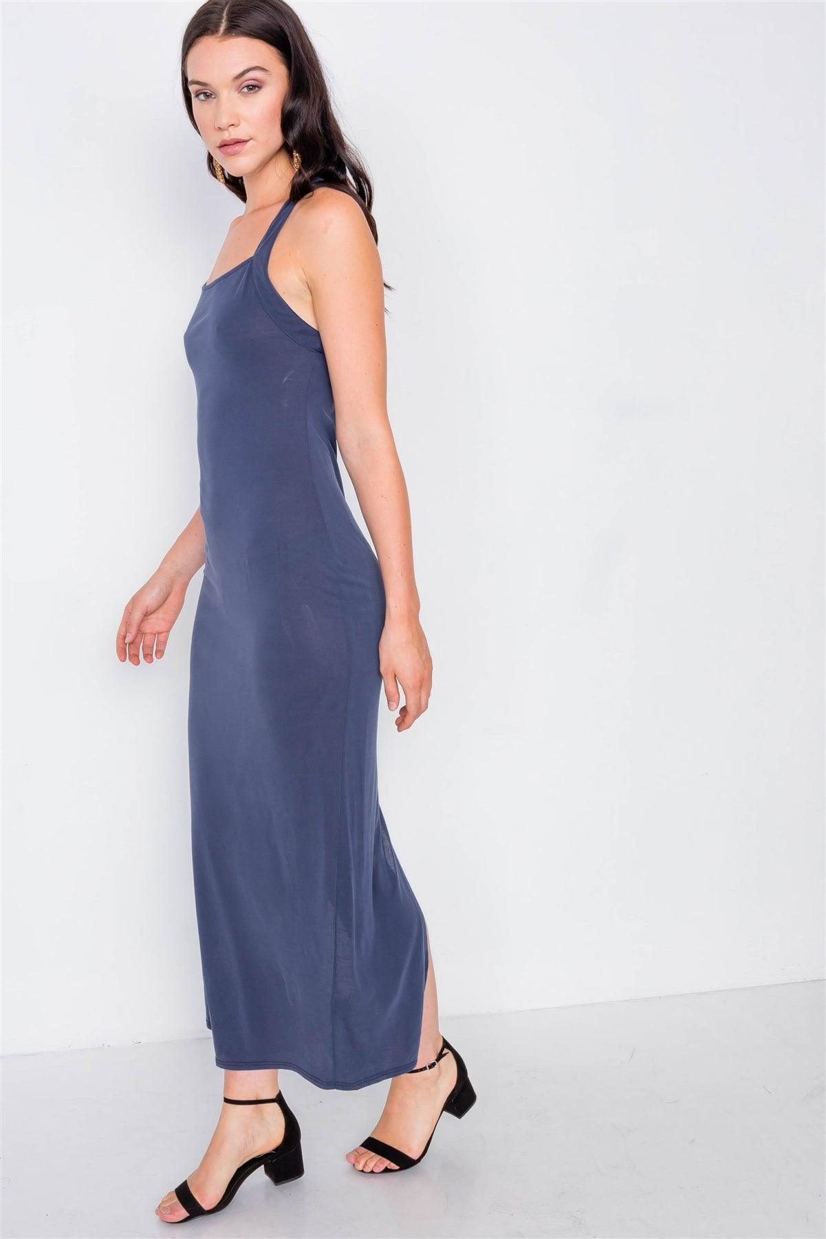 Navy Cross Back Solid Casual Maxi Dress /1-2-1