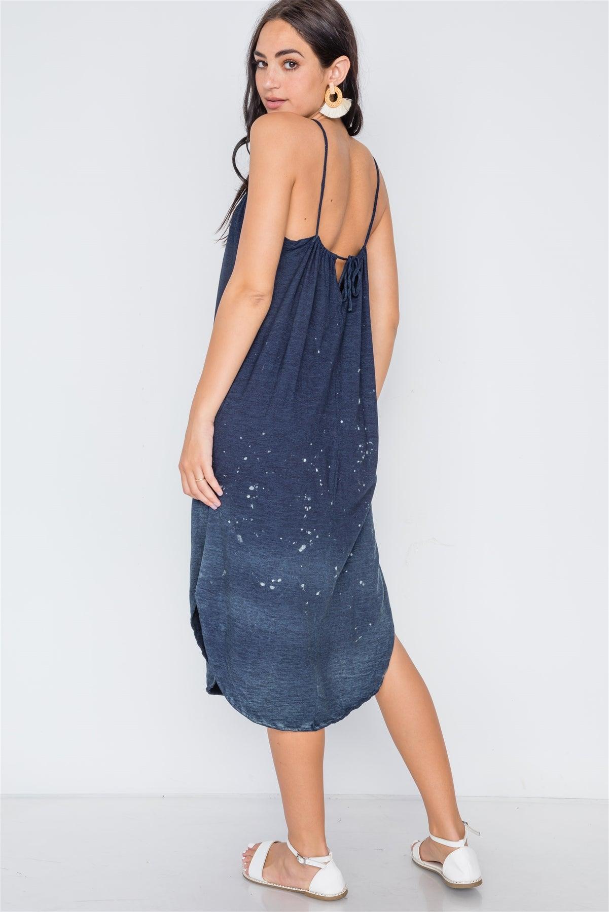 Navy Bleach Dye Loose Fit Cani Midi Dress /2-2-2