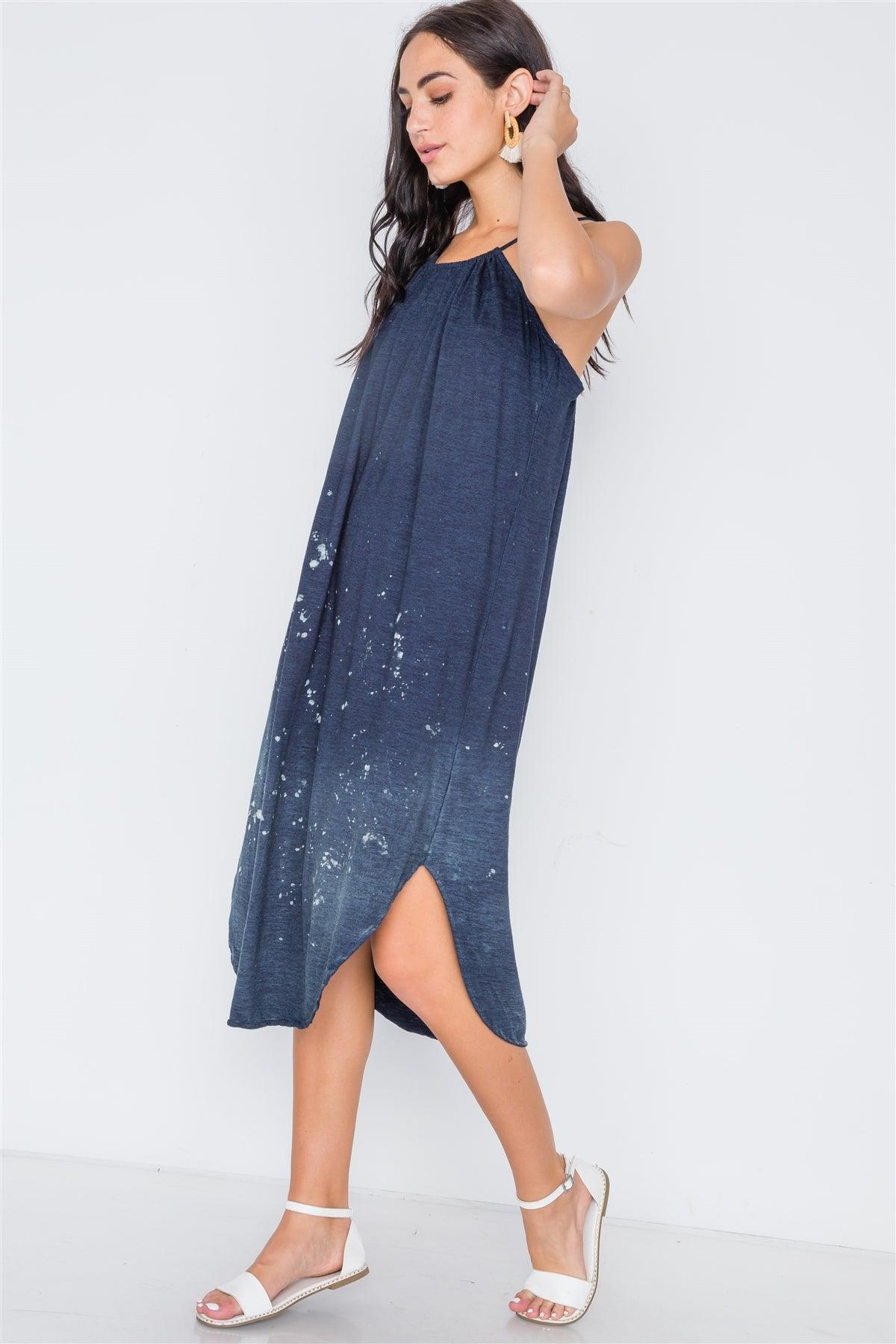 Navy Bleach Dye Loose Fit Cani Midi Dress /2-2-2