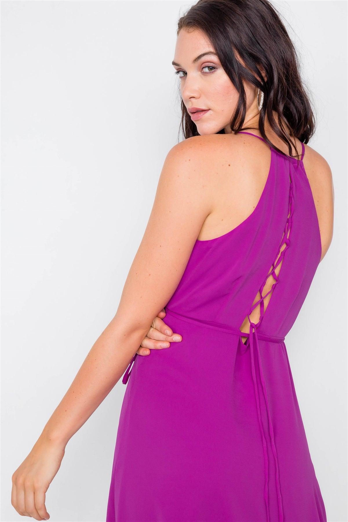 Magenta Flounce Cami Solid Midi Wrap Dress / 2-2-2