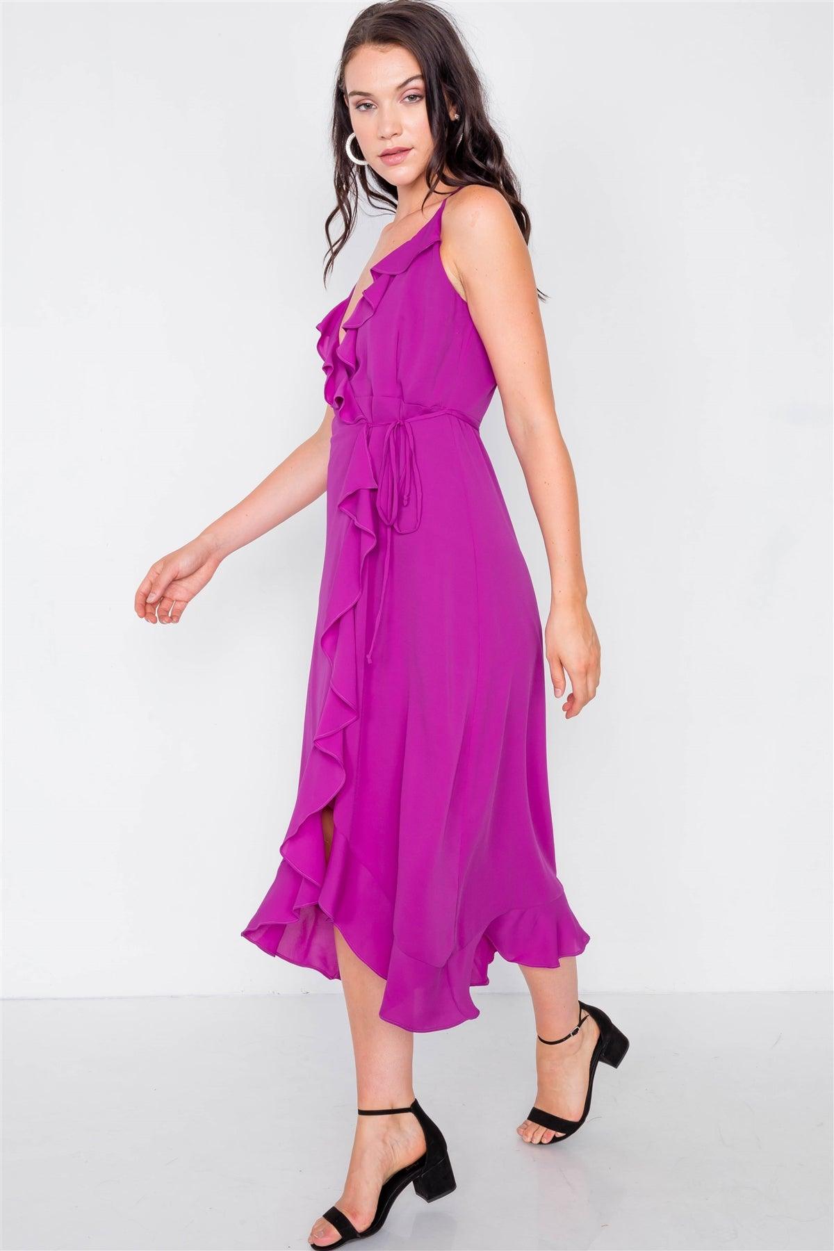 Magenta Flounce Cami Solid Midi Wrap Dress / 2-2-2