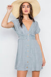 Sage V-Neck Button-Front Mini Boho Dress /2-2-2