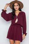 Burgundy Solid Tassel Long Sleeve Mini Dress /2-2-2