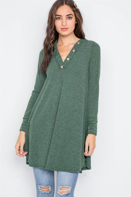 Hunter Green Knit Long Sleeve Sweater Dress /2-2