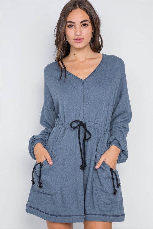 Denim Blue Knit Long Sleeve Sweater Dress /2-2-2