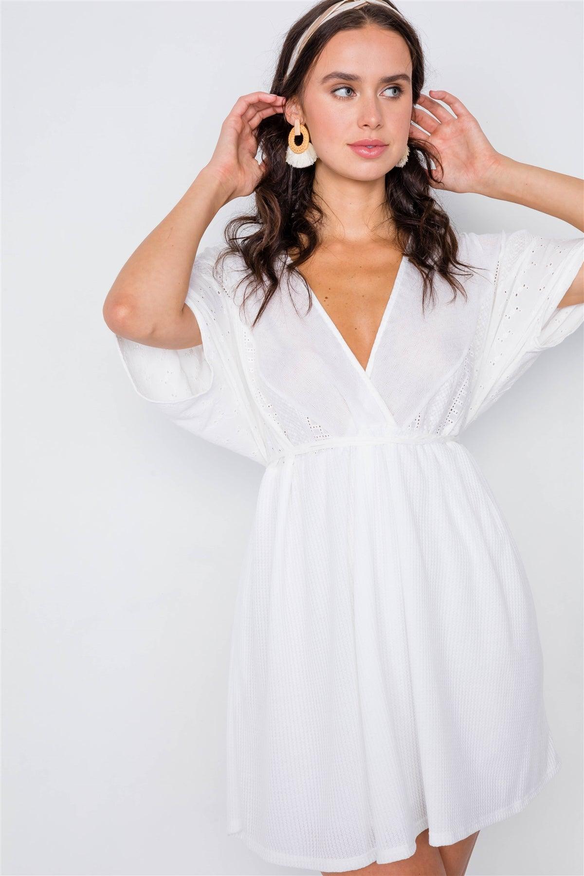 White Boho Mini Shift Dress / 2-2