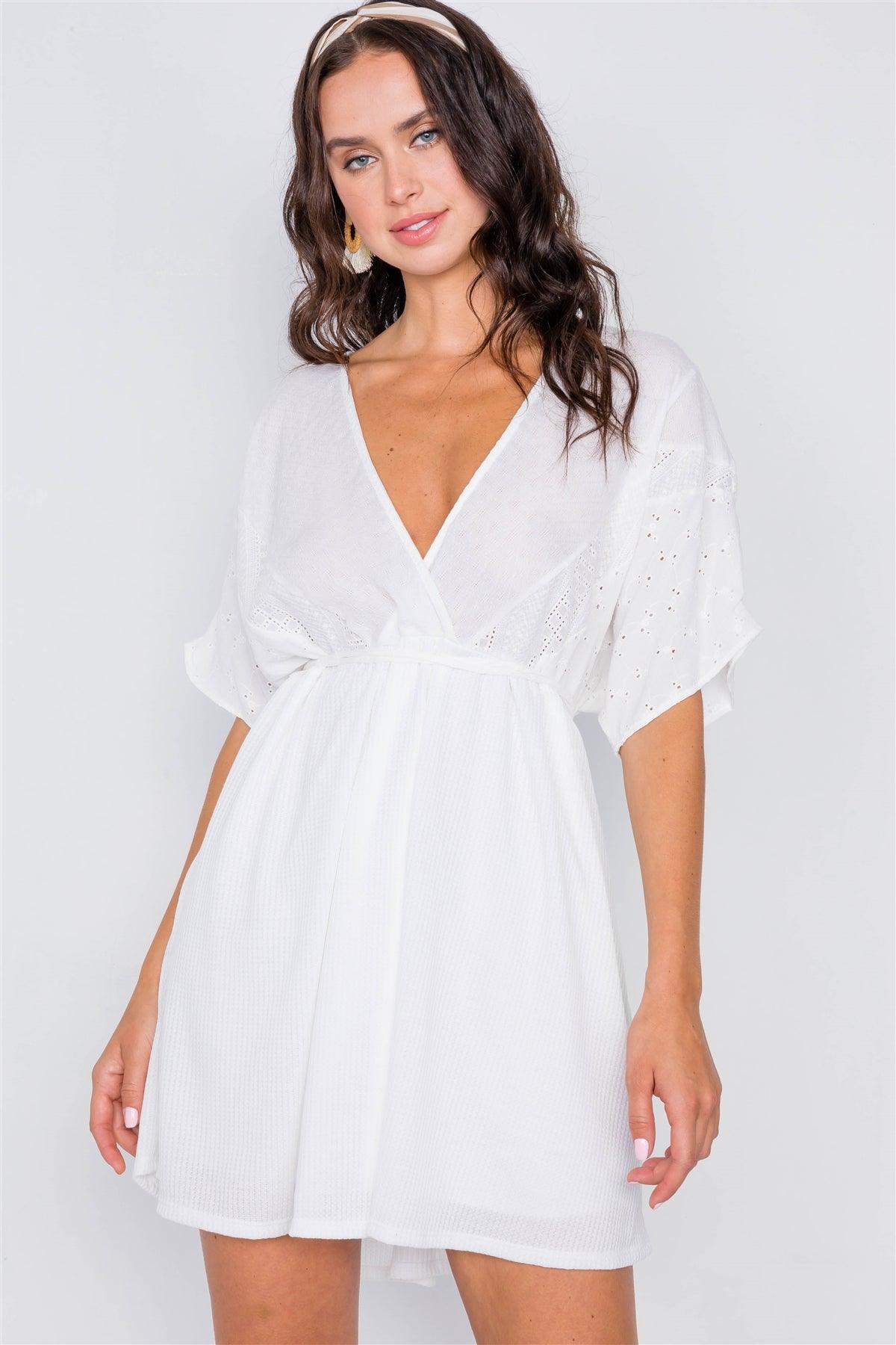 White Boho Mini Shift Dress / 2-2