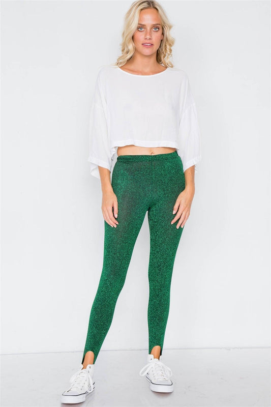 Green Glitter Stirrup Festive Leggings /2-2-2