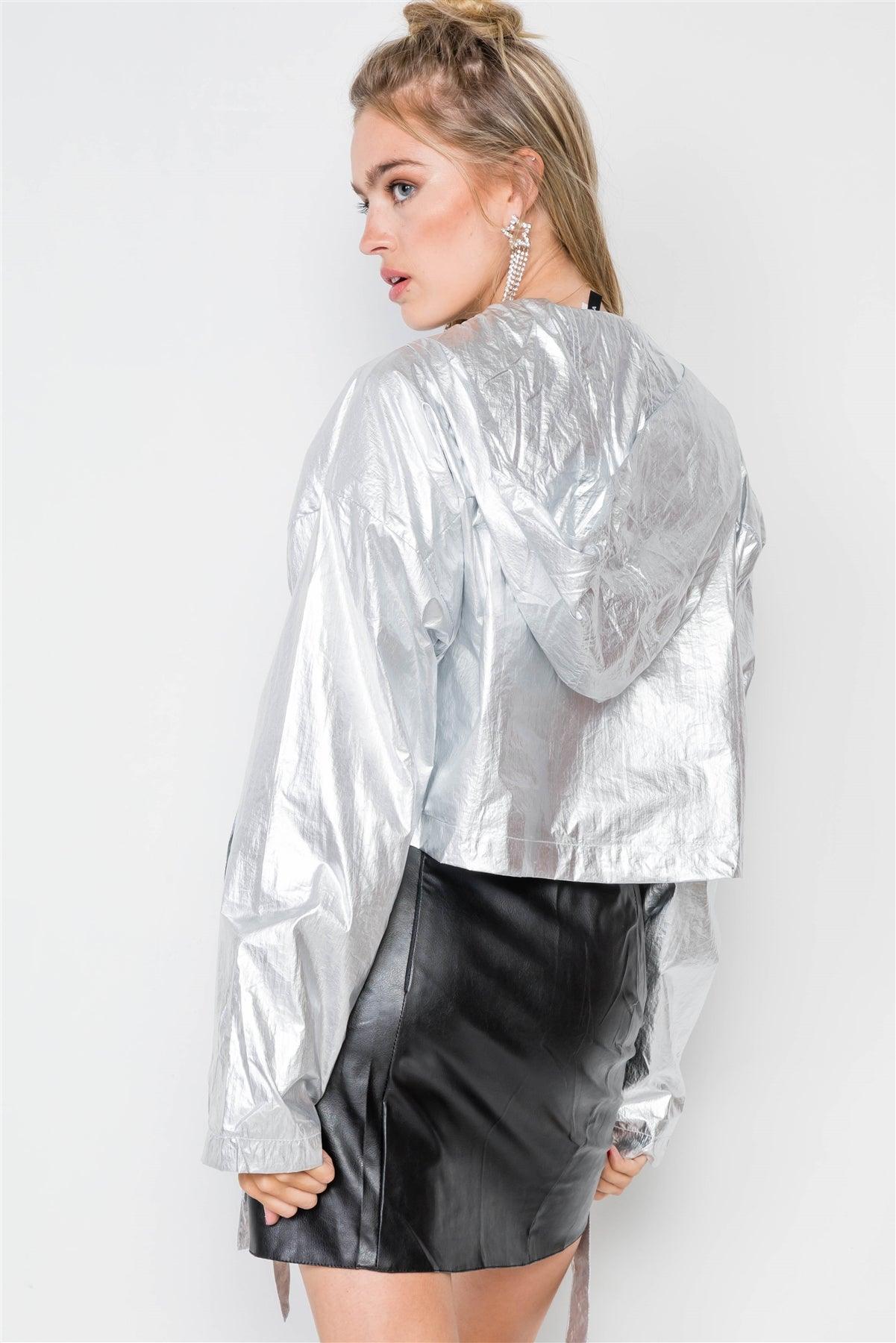 Silver Cropped Lightweight Long Sleeve Jacket / 2-2-2